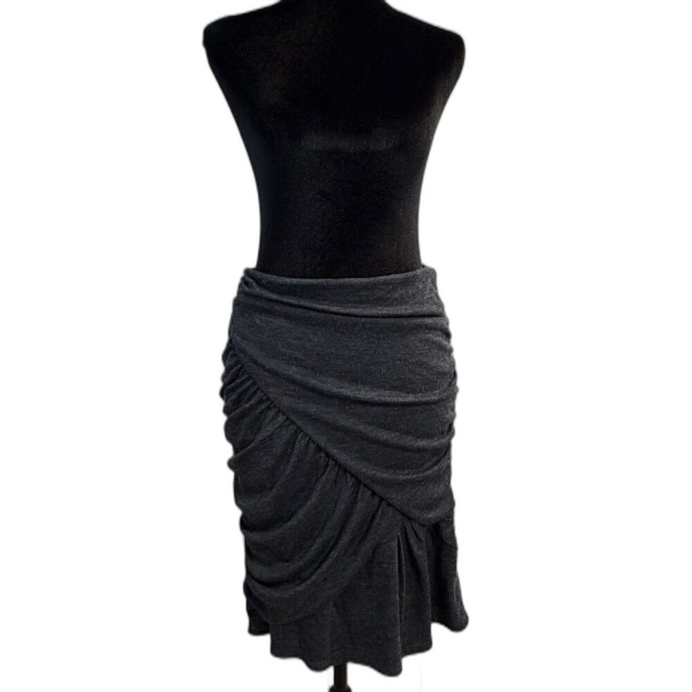 Nanette Lepore Gray Draped Ruched Wool Blend Knee Length Skirt Size 4 Y2K